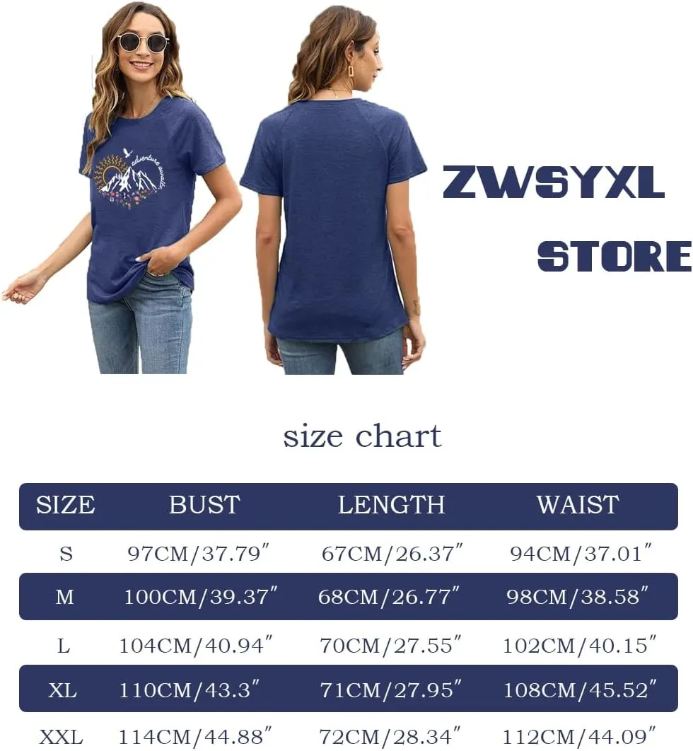 Adventure Awaits Shirts for Women Cute Sunrise Eagle Graphic Hiking T Shirts Outdoor Casual Short Sleeve Wildflower Tops