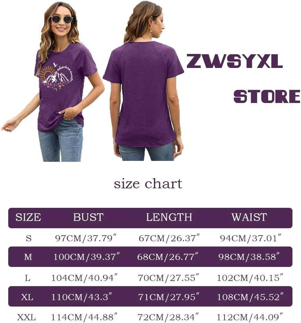 Adventure Awaits Shirts for Women Cute Sunrise Eagle Graphic Hiking T Shirts Outdoor Casual Short Sleeve Wildflower Tops