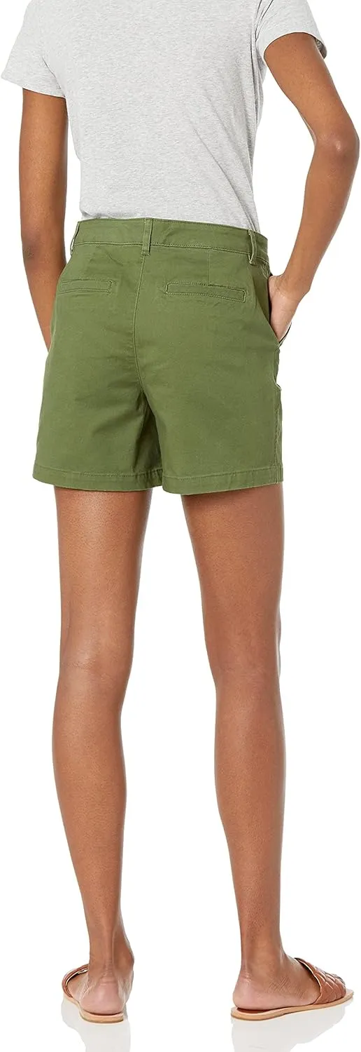 Amazon Essentials Women's Mid-Rise Slim-Fit 5 Inch Inseam Khaki Short (Available in Straight and Curvy Fits)