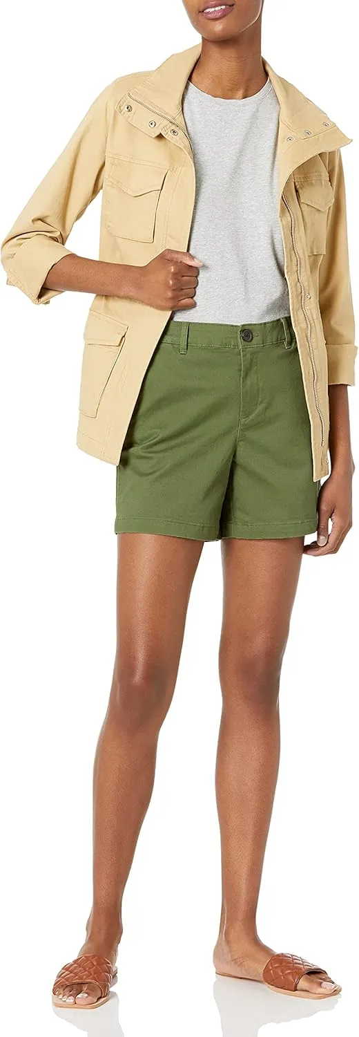 Amazon Essentials Women's Mid-Rise Slim-Fit 5 Inch Inseam Khaki Short (Available in Straight and Curvy Fits)