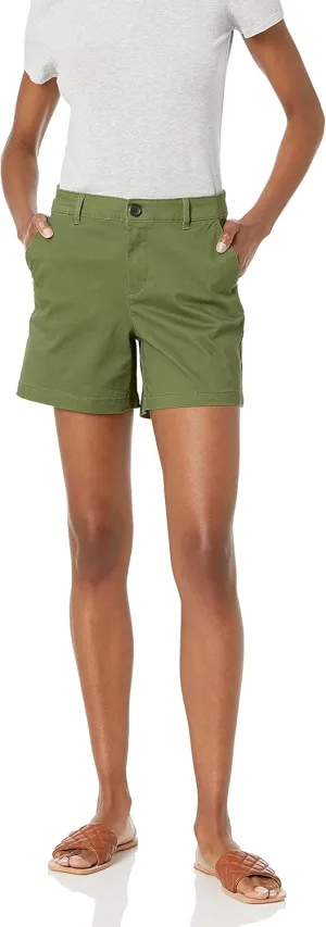 Amazon Essentials Women's Mid-Rise Slim-Fit 5 Inch Inseam Khaki Short (Available in Straight and Curvy Fits)