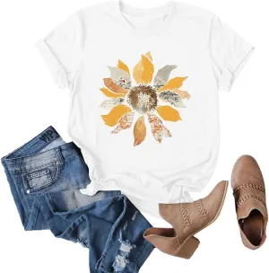 Anbech Womens Dandelion Graphic T-Shirts Teen Girls Cute Sunflower Print Casual Tee Tops