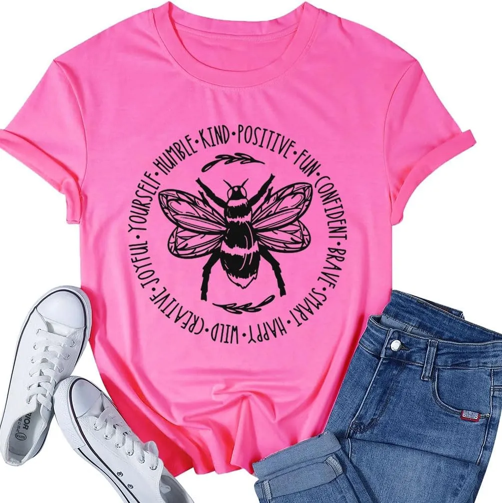 Bee Kind Shirt Womens Graphic Tshirts Funny Inspirational Teacher Shirt Novelty Casual Short Sleeve Tee Top