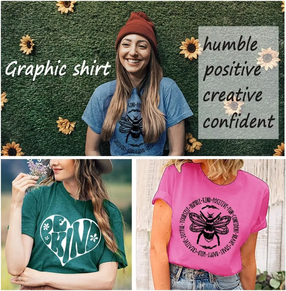 Bee Kind Shirt Womens Graphic Tshirts Funny Inspirational Teacher Shirt Novelty Casual Short Sleeve Tee Top