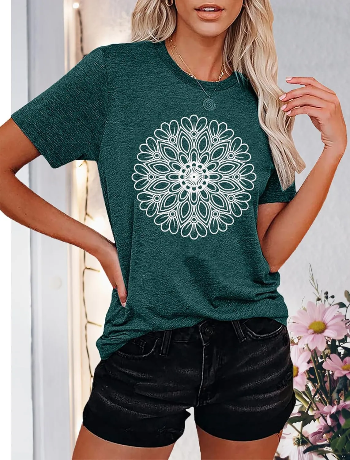 Flower Tshirts Shirts for Women Cute Dandelion Tshirt Casual Short Sleeve Wildflower Floral Heart Print Graphic Tee Tops