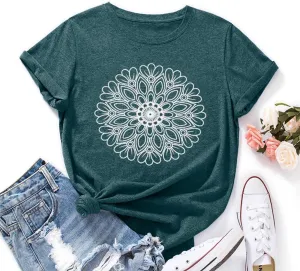 Flower Tshirts Shirts for Women Cute Dandelion Tshirt Casual Short Sleeve Wildflower Floral Heart Print Graphic Tee Tops