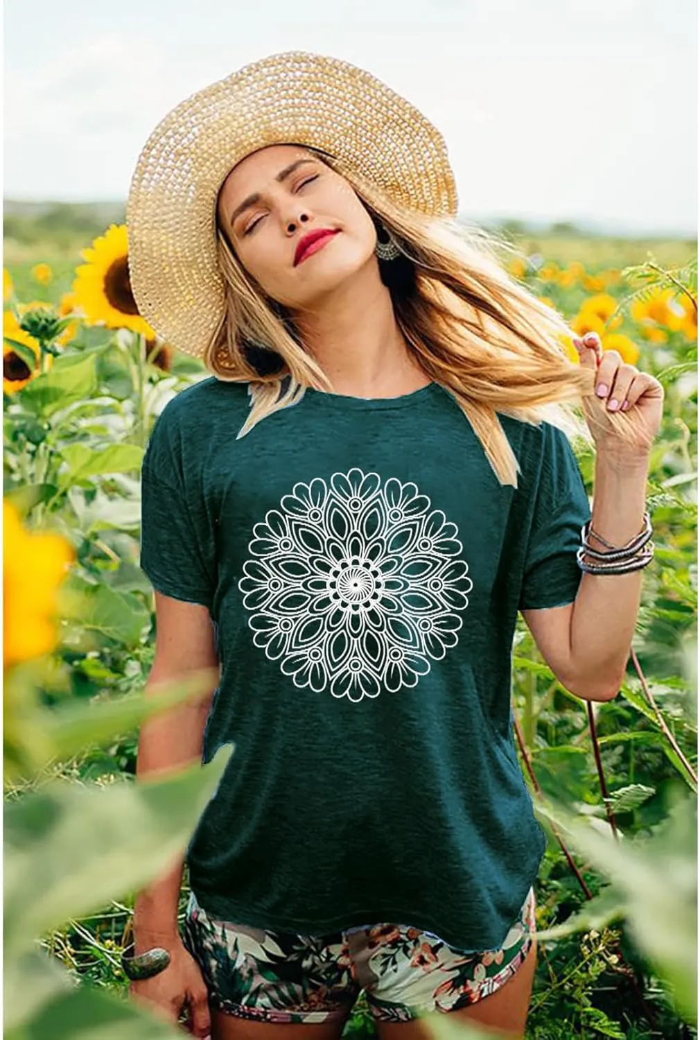 Flower Tshirts Shirts for Women Cute Dandelion Tshirt Casual Short Sleeve Wildflower Floral Heart Print Graphic Tee Tops