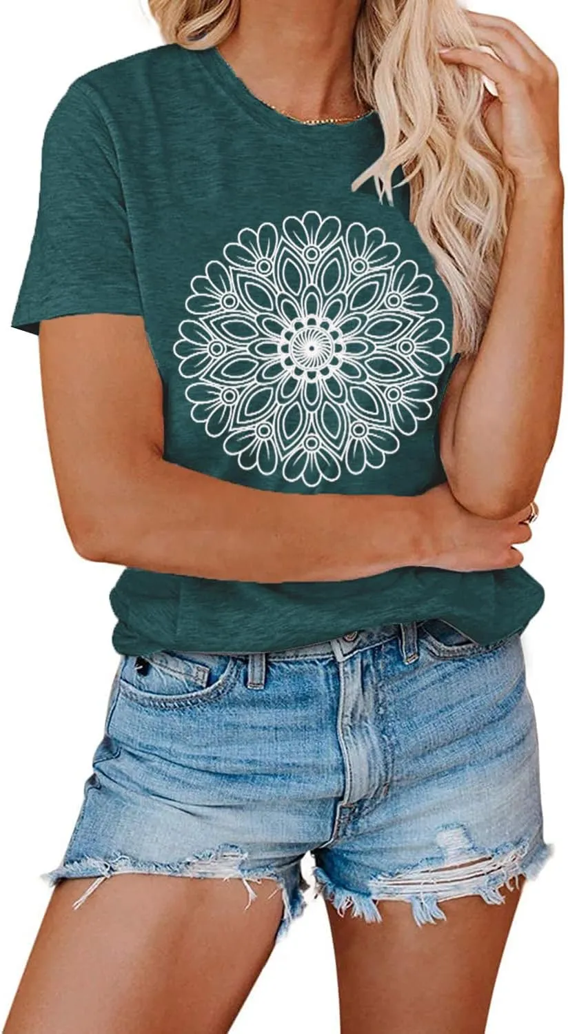Flower Tshirts Shirts for Women Cute Dandelion Tshirt Casual Short Sleeve Wildflower Floral Heart Print Graphic Tee Tops