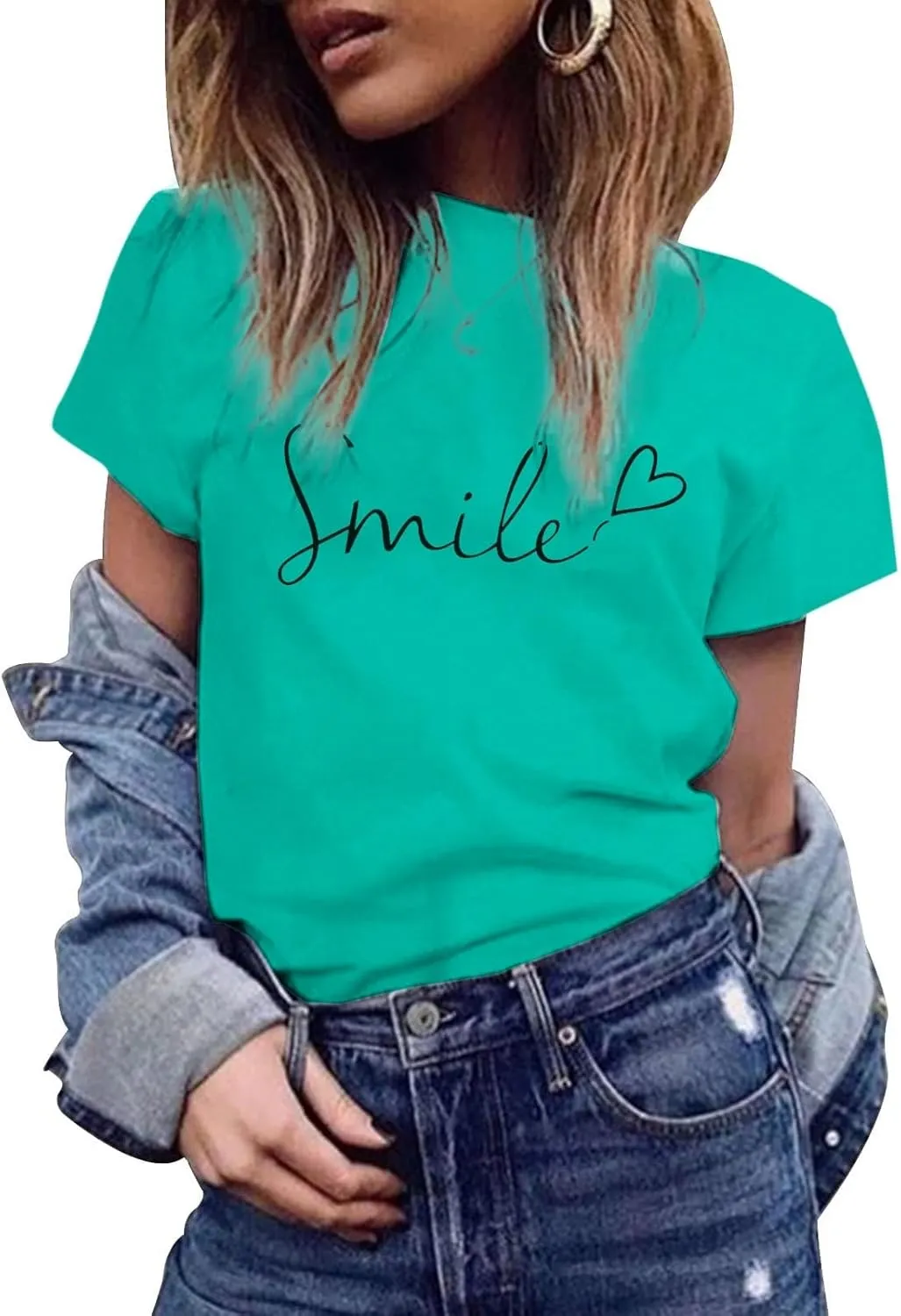 Graphic Tees for Women Dressy Casual Summer Tops Funny Letter Printed Graphic Tees Loose Casual Short Sleeve T Shirt