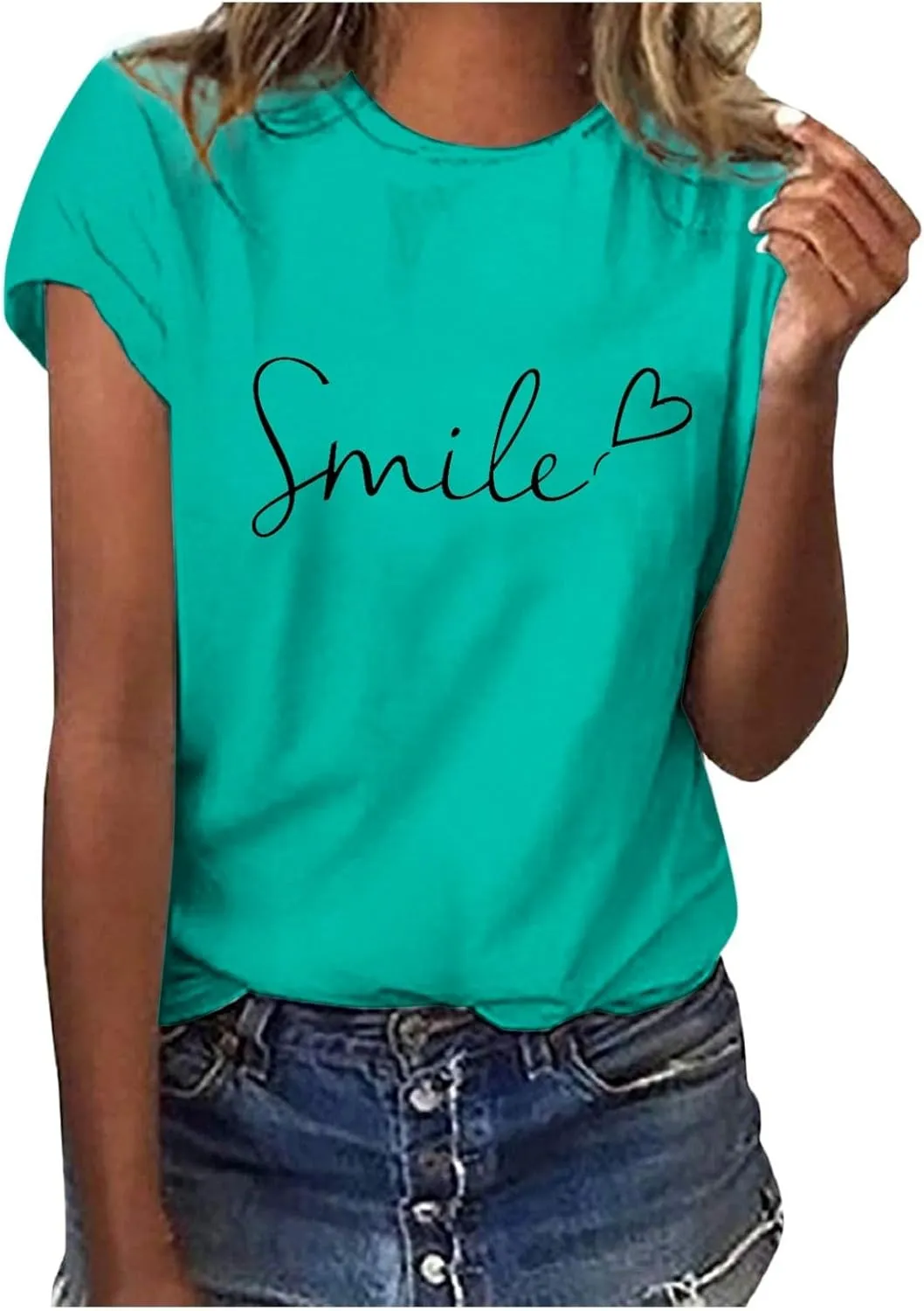 Graphic Tees for Women Dressy Casual Summer Tops Funny Letter Printed Graphic Tees Loose Casual Short Sleeve T Shirt