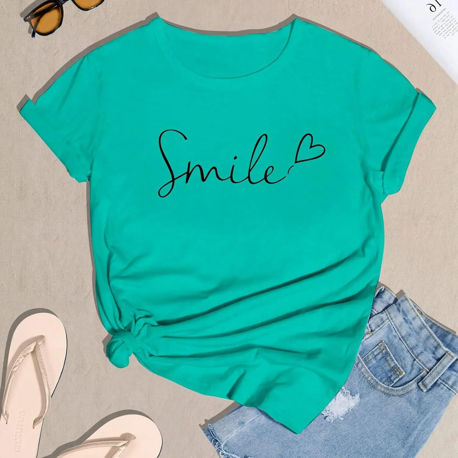 Graphic Tees for Women Dressy Casual Summer Tops Funny Letter Printed Graphic Tees Loose Casual Short Sleeve T Shirt
