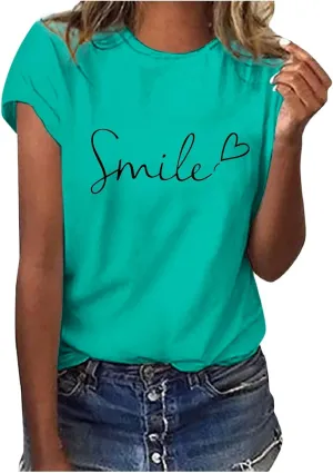 Graphic Tees for Women Dressy Casual Summer Tops Funny Letter Printed Graphic Tees Loose Casual Short Sleeve T Shirt
