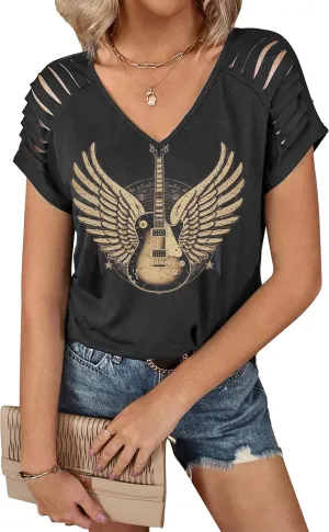 Graphic Tees for Women Vintage Short Sleeve Western Shirts Summer Casual V Neck Country T Shirt Cute Concert Outfits
