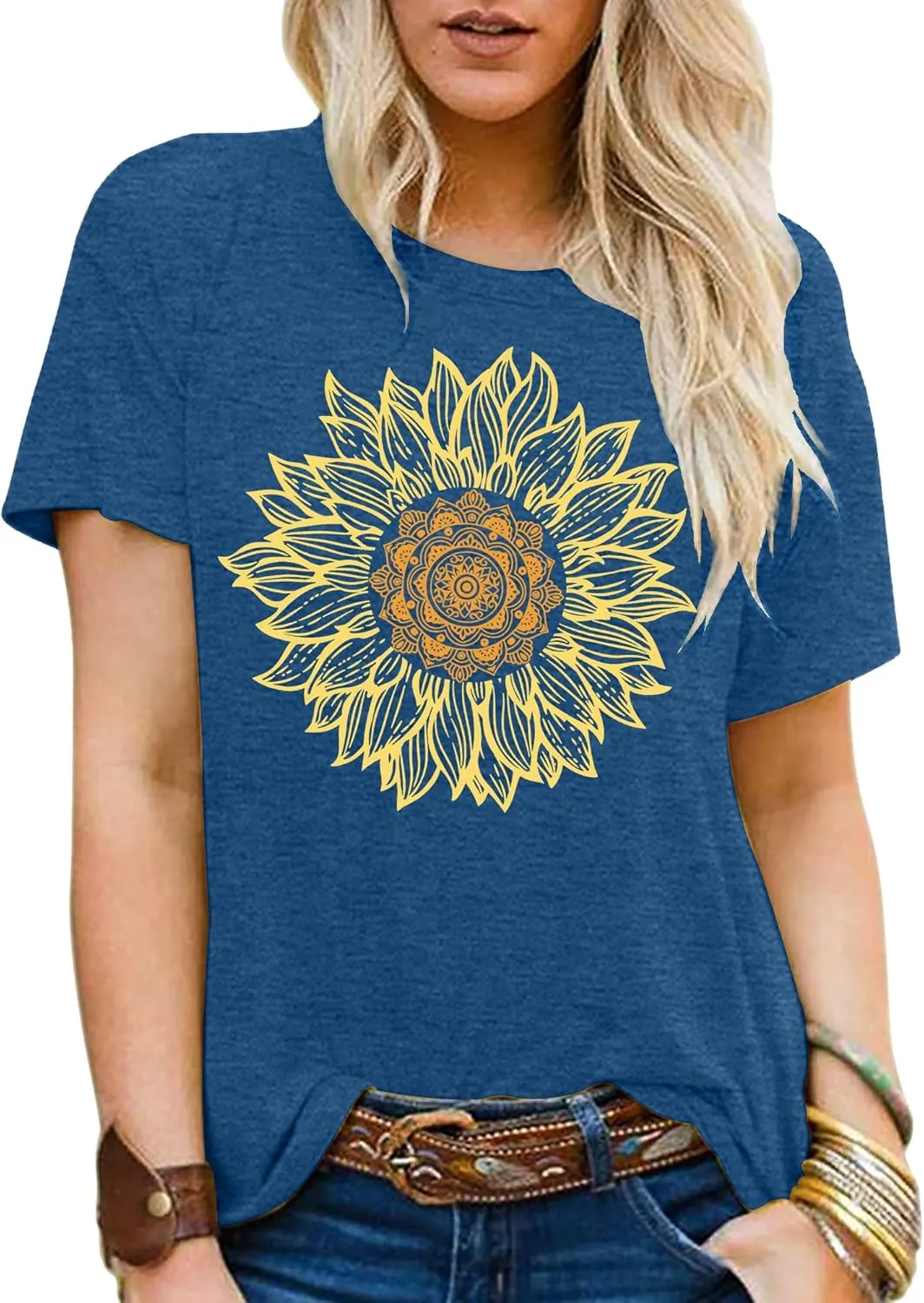 LAZYCHILD Womens Graphic Tees Sunflower Shirts Vintage Flower Graphic Tees Shirts Inspirational Tees Casual Faith Shirt Tops