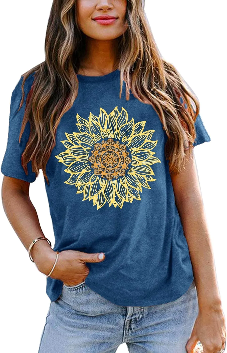 LAZYCHILD Womens Graphic Tees Sunflower Shirts Vintage Flower Graphic Tees Shirts Inspirational Tees Casual Faith Shirt Tops