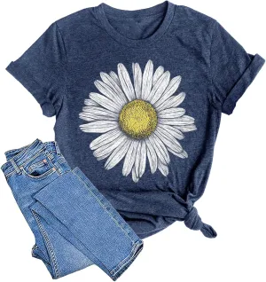 LAZYCHILD Womens Graphic Tees Sunflower Shirts Vintage Flower Graphic Tees Shirts Inspirational Tees Casual Faith Shirt Tops