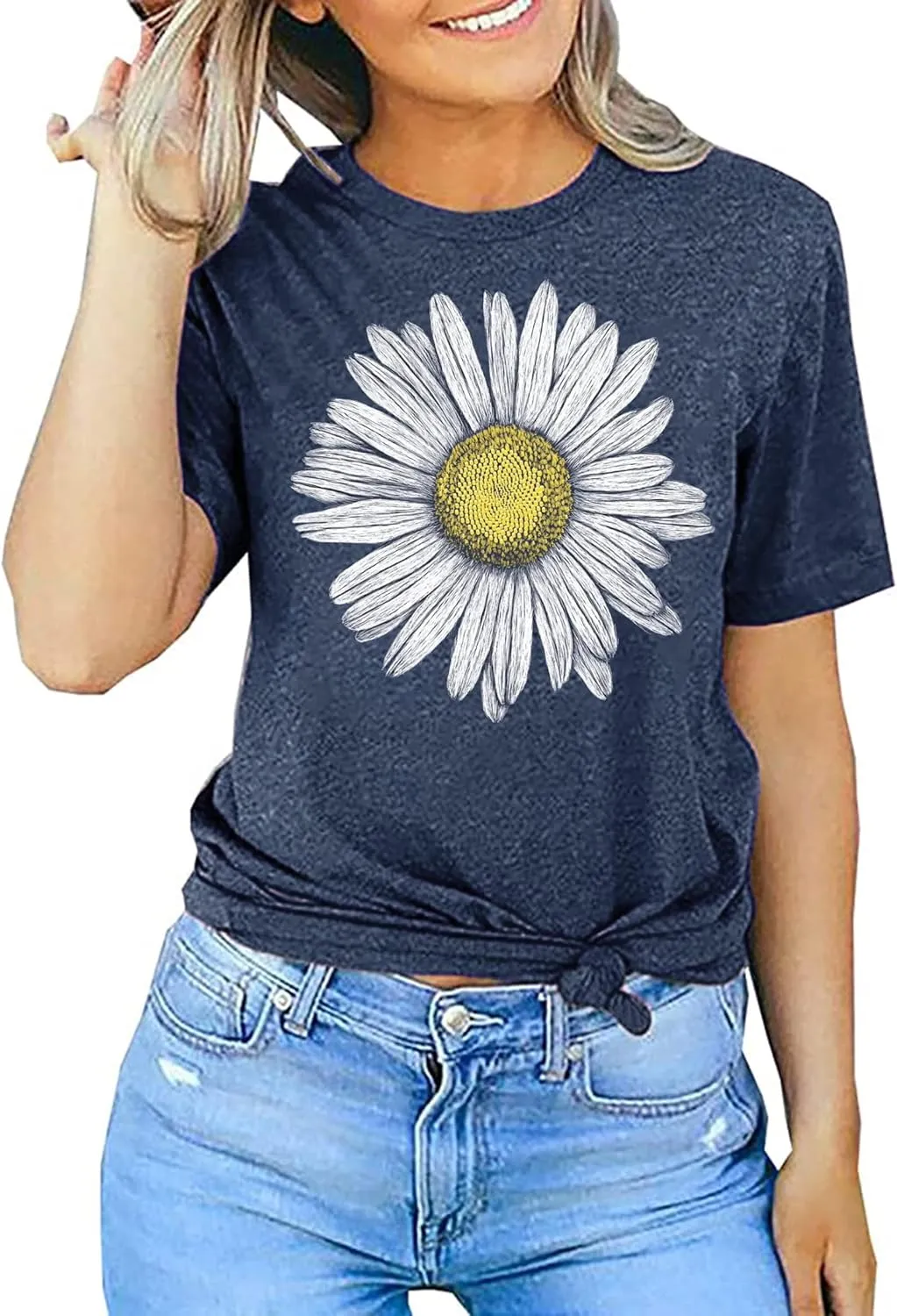 LAZYCHILD Womens Graphic Tees Sunflower Shirts Vintage Flower Graphic Tees Shirts Inspirational Tees Casual Faith Shirt Tops