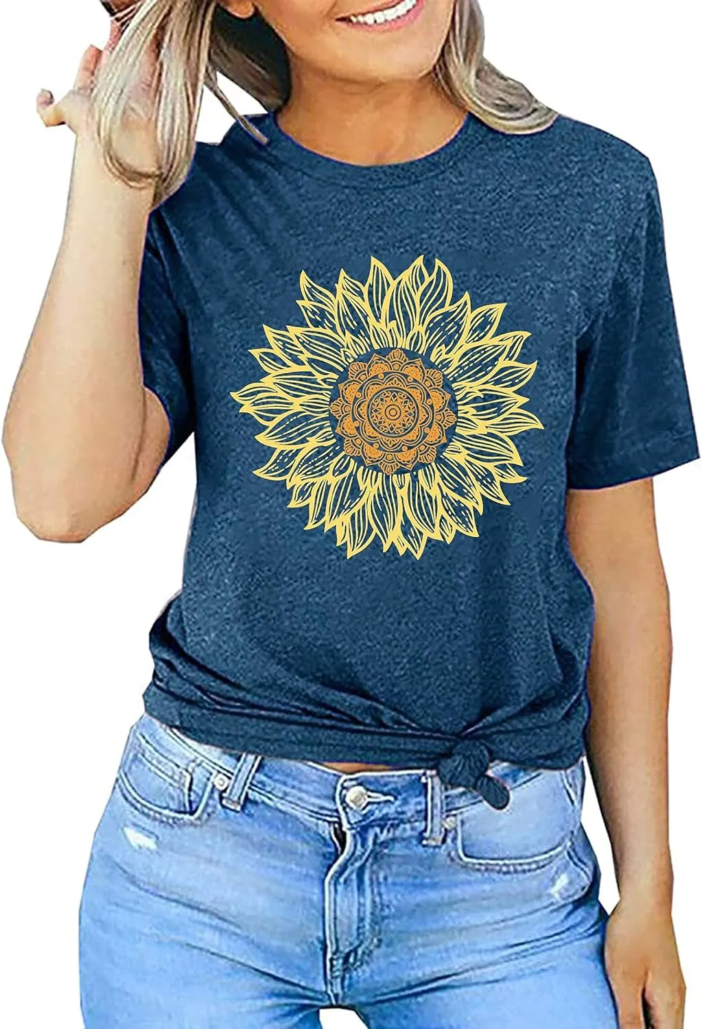 LAZYCHILD Womens Graphic Tees Sunflower Shirts Vintage Flower Graphic Tees Shirts Inspirational Tees Casual Faith Shirt Tops