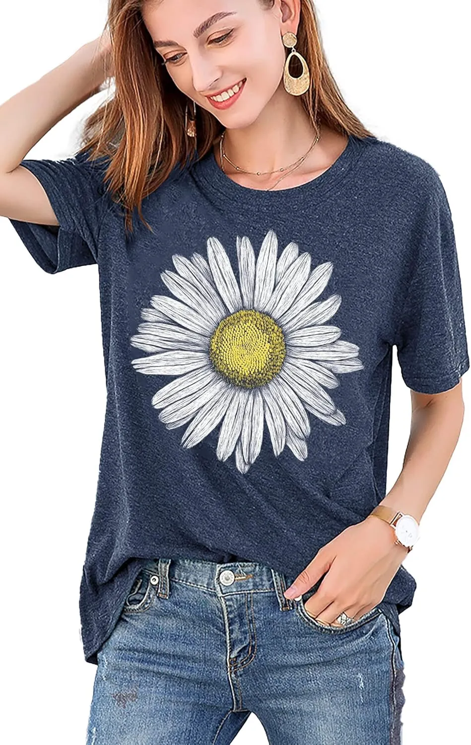LAZYCHILD Womens Graphic Tees Sunflower Shirts Vintage Flower Graphic Tees Shirts Inspirational Tees Casual Faith Shirt Tops