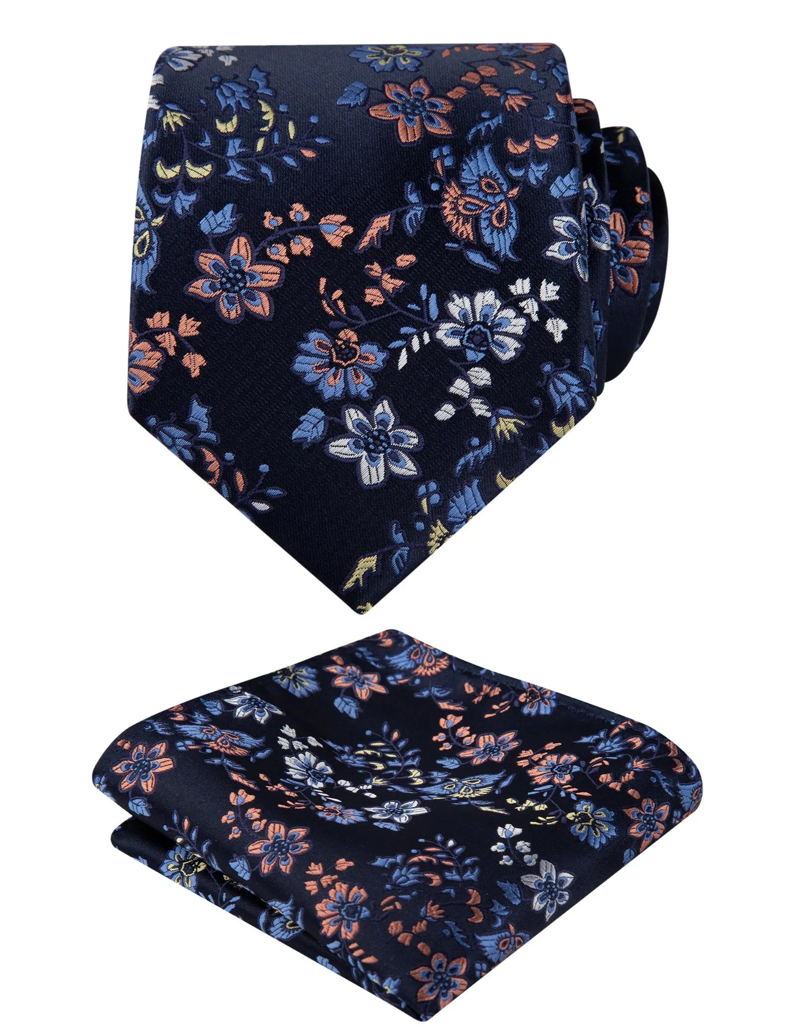 Men's 3.15inches Rose Flower Pattern Tie with Floral Printed Pocket Square Set, 151