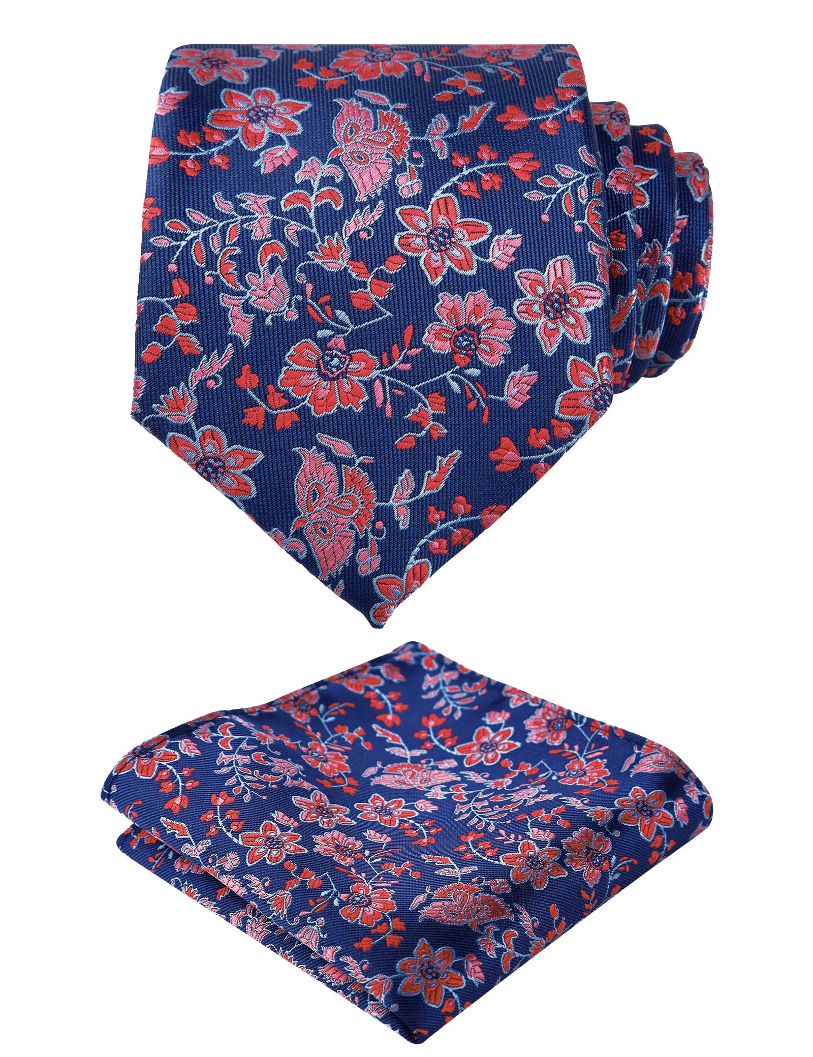 Men's 3.15inches Rose Flower Pattern Tie with Floral Printed Pocket Square Set, 151