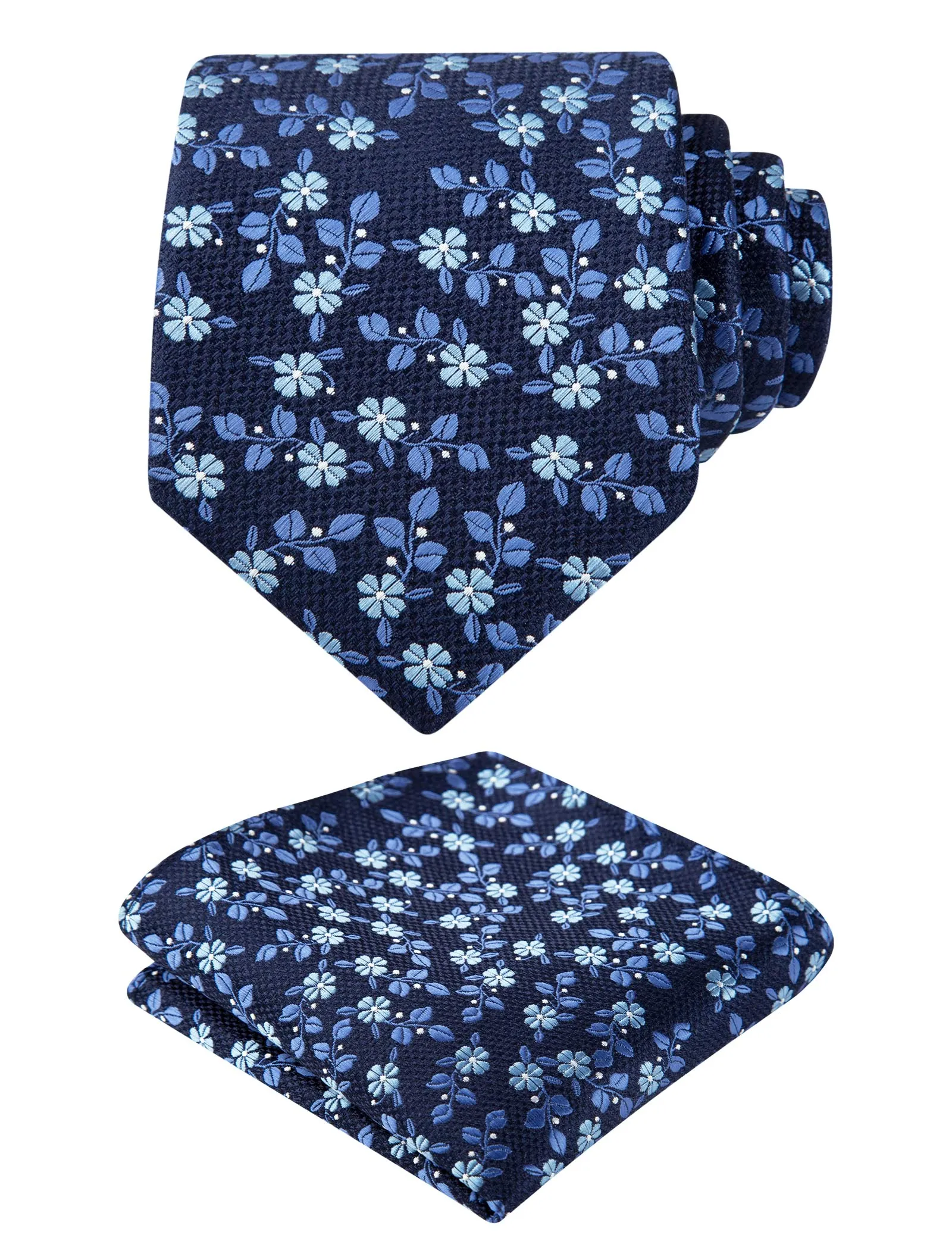 Men's 3.15inches Rose Flower Pattern Tie with Floral Printed Pocket Square Set, 151