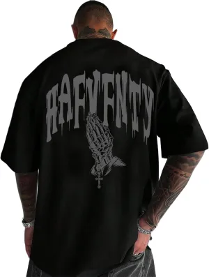 Mens Graphic Tees Vintage T-Shirts Oversized Letter Print Casual Crewneck Cotton Top Short Sleeve Rapper Streetwear