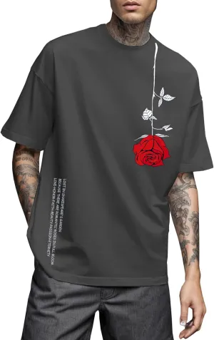 Mens Graphic Tees Vintage T-Shirts Oversized Letter Print Casual Crewneck Cotton Top Short Sleeve Rapper Streetwear