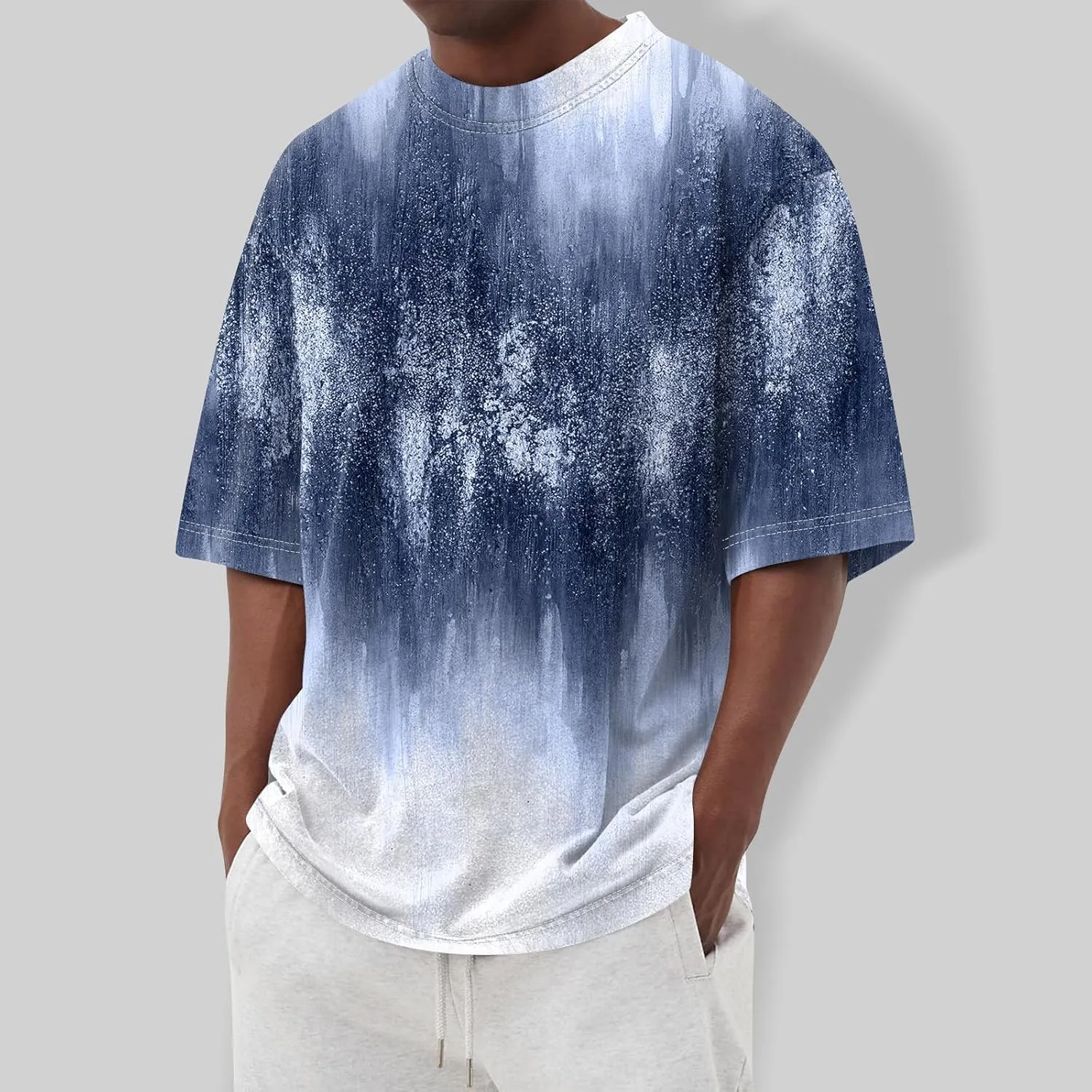 Men's Tie Dye T-Shirt Oversized Gradient Color Short Sleeve T-Shirt Summer Casual Crew Neck Loose Fit Tee Shirts