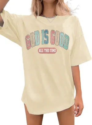 Oversized Christian Shirts for Women/Faith Jesus Graphic Tees/Bible Verse Short Sleeve Casual Loose T-Shirt Top