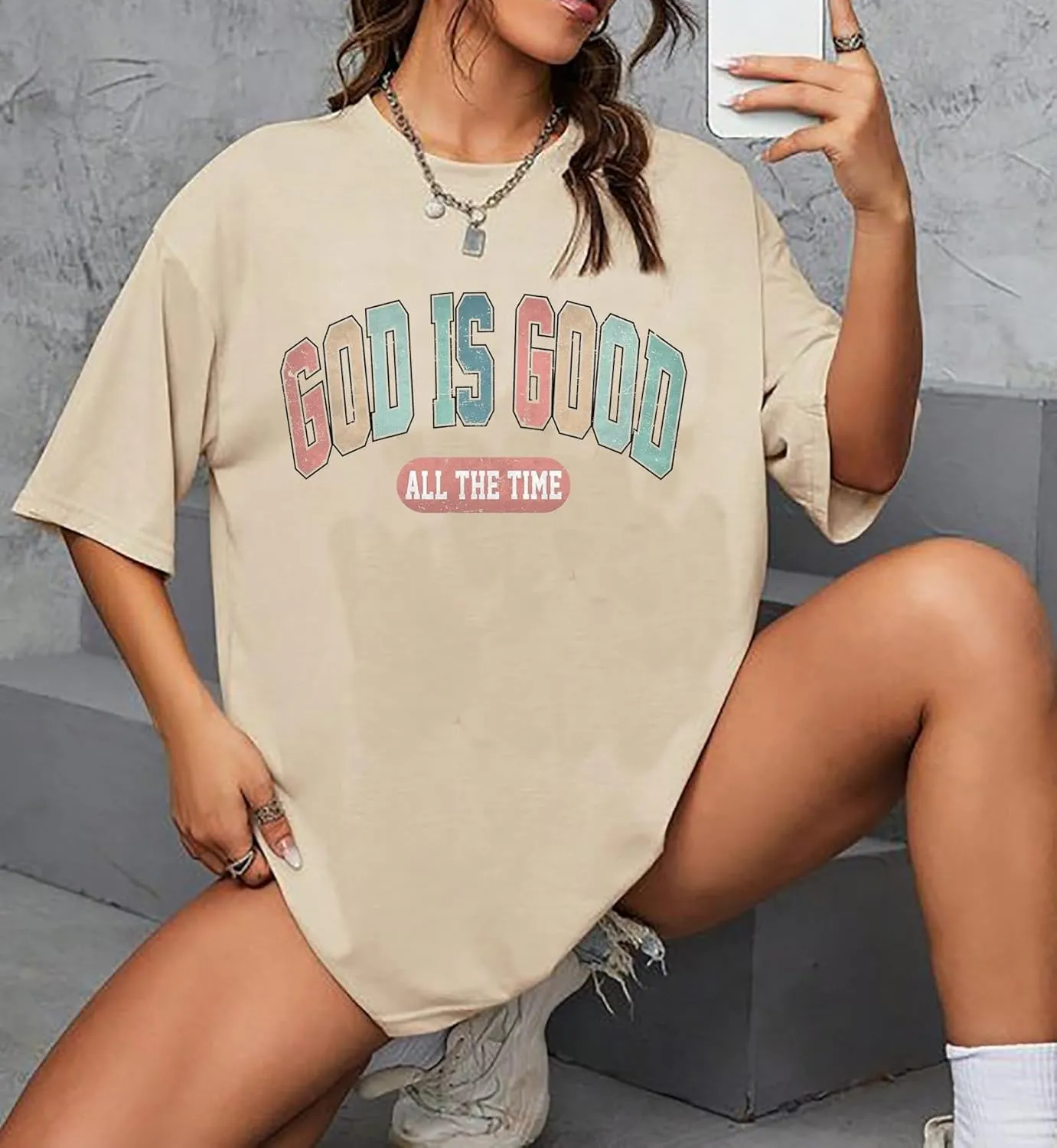 Oversized Christian Shirts for Women/Faith Jesus Graphic Tees/Bible Verse Short Sleeve Casual Loose T-Shirt Top
