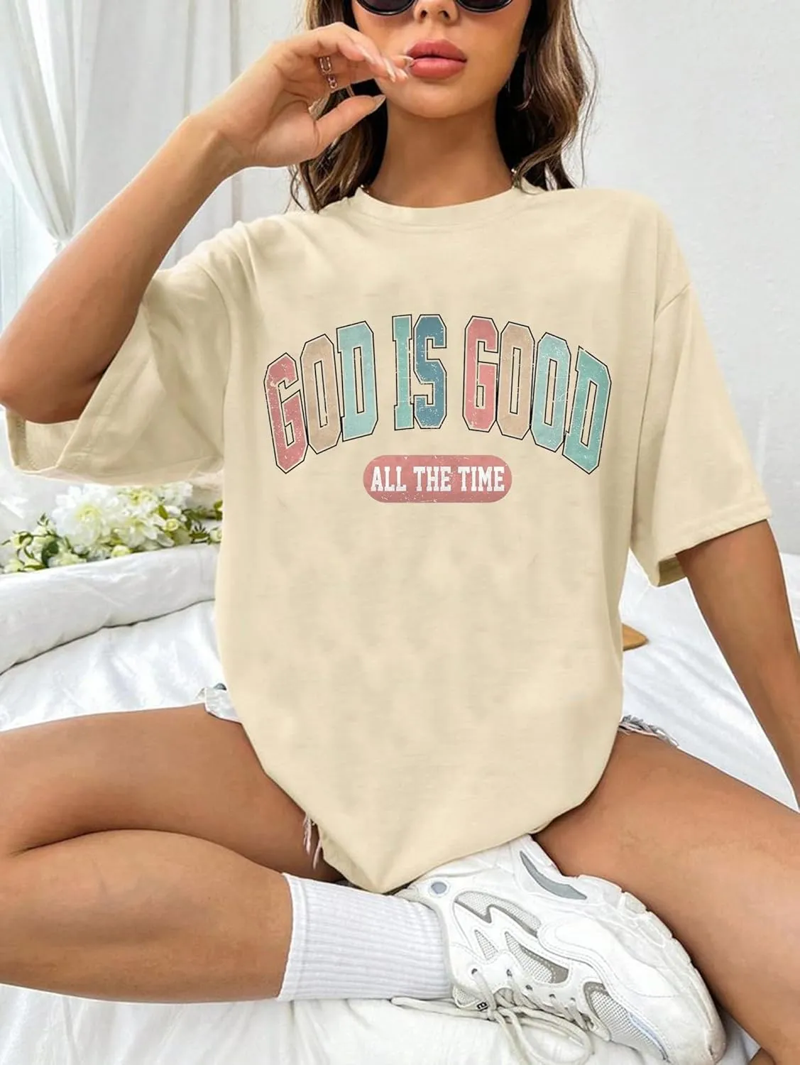 Oversized Christian Shirts for Women/Faith Jesus Graphic Tees/Bible Verse Short Sleeve Casual Loose T-Shirt Top