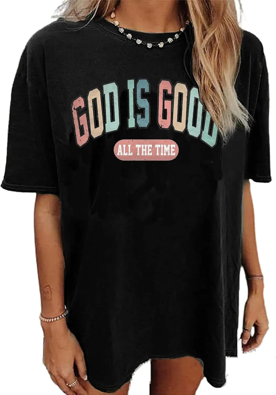 Oversized Christian Shirts for Women/Faith Jesus Graphic Tees/Bible Verse Short Sleeve Casual Loose T-Shirt Top