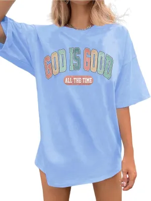 Oversized Christian Shirts for Women/Faith Jesus Graphic Tees/Bible Verse Short Sleeve Casual Loose T-Shirt Top