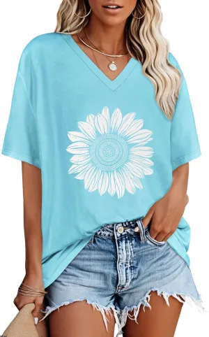 Oversized Tshirts for Women V Neck Short Sleeve Summer Casual Basic Loose Tops