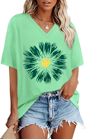 Oversized Tshirts for Women V Neck Short Sleeve Summer Casual Basic Loose Tops