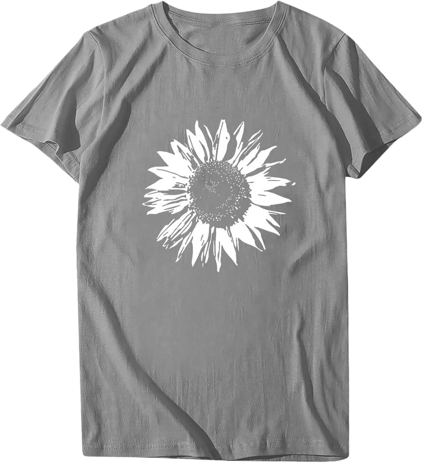 Plus Size Tops for Women,Cute Short Sleeve Crewneck Wildflower Graphic Tees,Summer Sunflower Dandelion Print Shirts