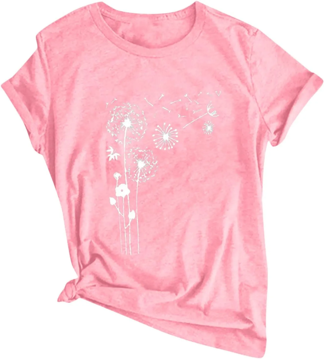Plus Size Tops for Women,Cute Short Sleeve Crewneck Wildflower Graphic Tees,Summer Sunflower Dandelion Print Shirts