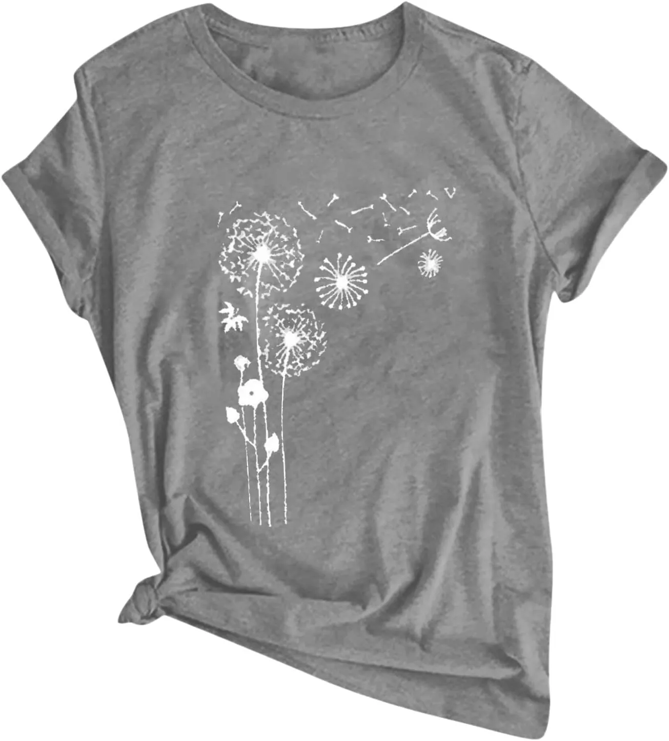 Plus Size Tops for Women,Cute Short Sleeve Crewneck Wildflower Graphic Tees,Summer Sunflower Dandelion Print Shirts