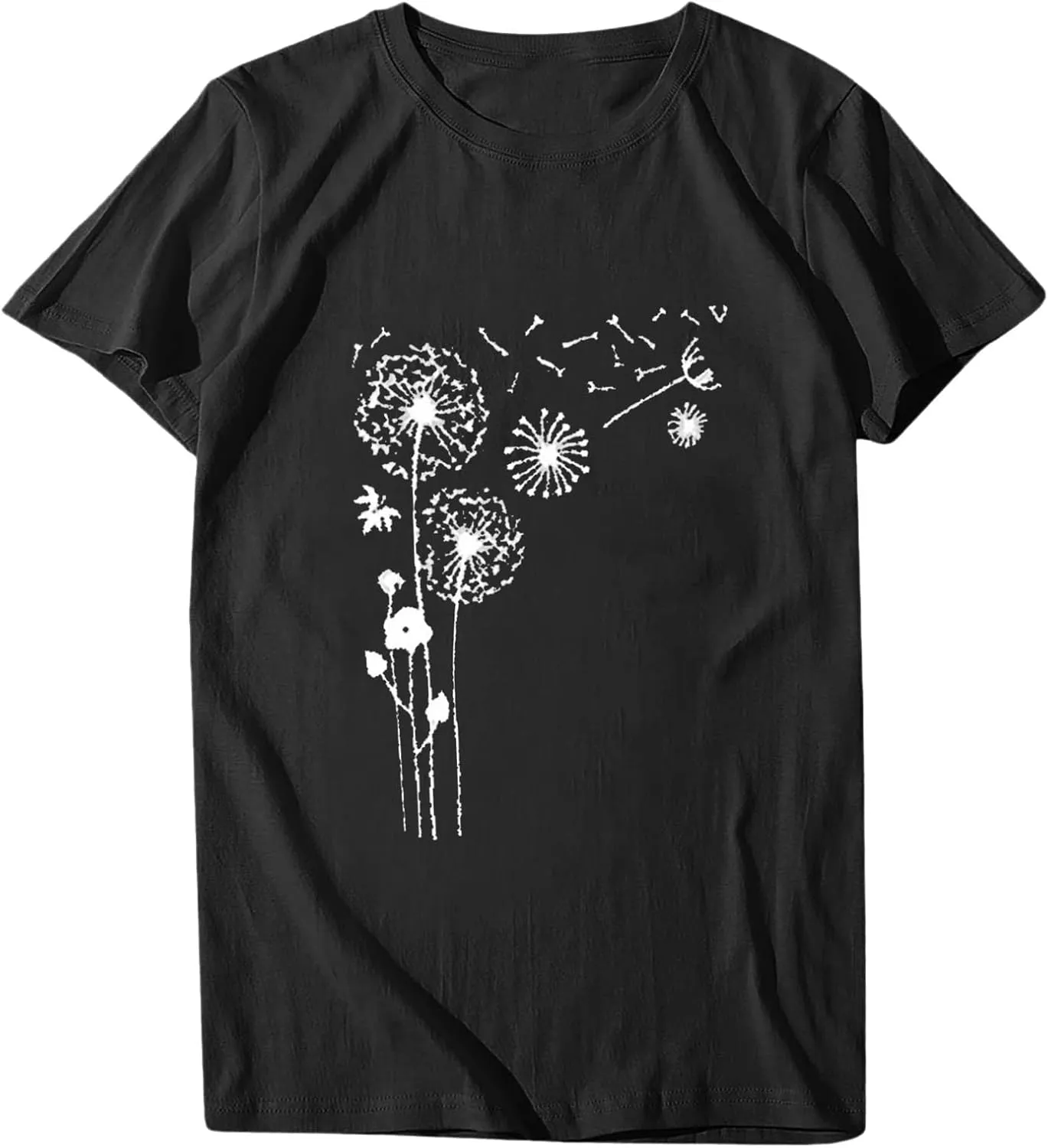 Plus Size Tops for Women,Cute Short Sleeve Crewneck Wildflower Graphic Tees,Summer Sunflower Dandelion Print Shirts