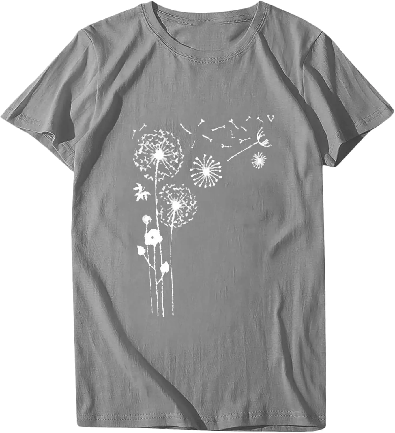 Plus Size Tops for Women,Cute Short Sleeve Crewneck Wildflower Graphic Tees,Summer Sunflower Dandelion Print Shirts