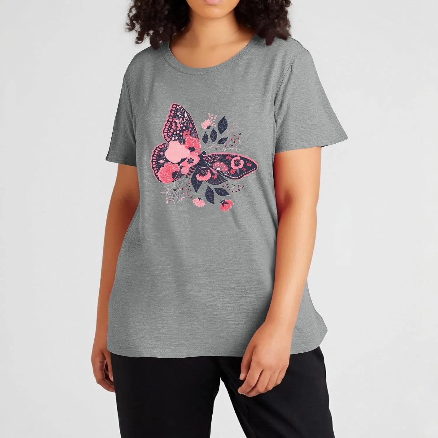 Plus Size Tops for Women,Cute Short Sleeve Crewneck Wildflower Graphic Tees,Summer Sunflower Dandelion Print Shirts