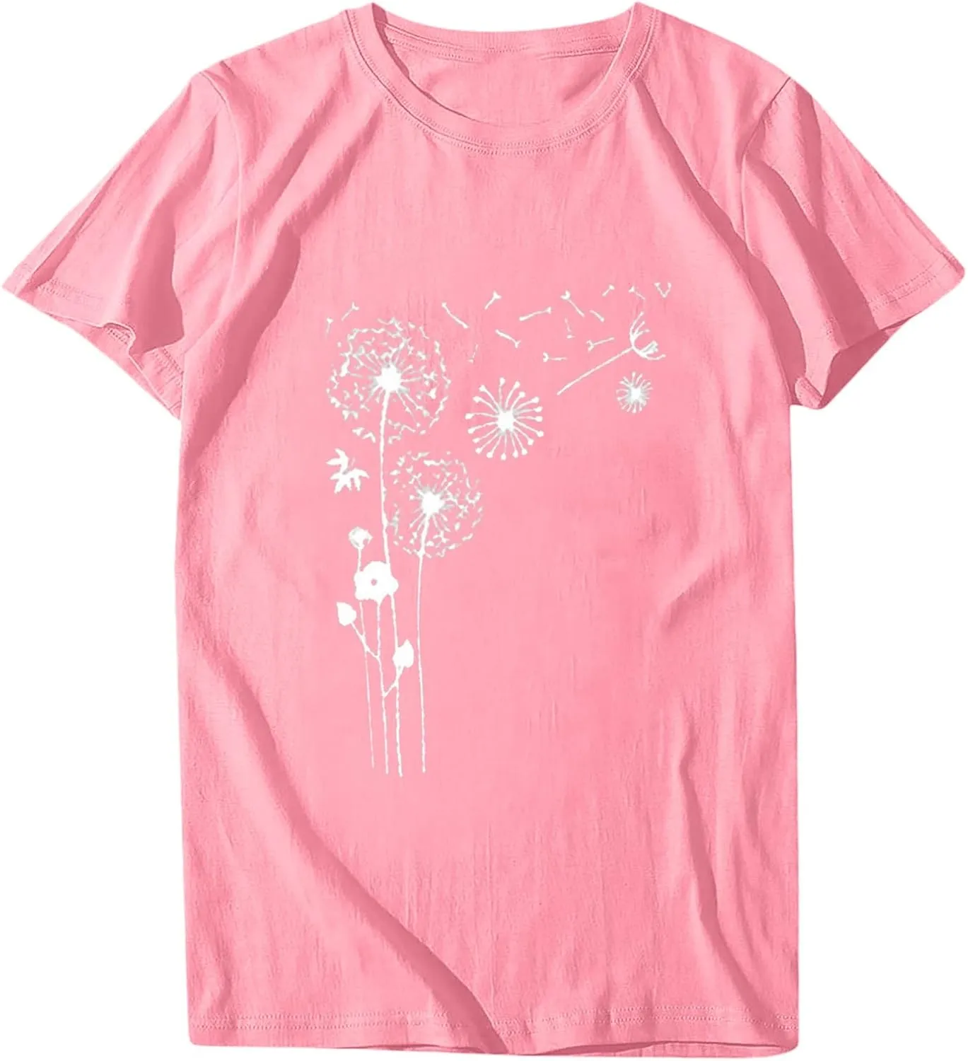 Plus Size Tops for Women,Cute Short Sleeve Crewneck Wildflower Graphic Tees,Summer Sunflower Dandelion Print Shirts