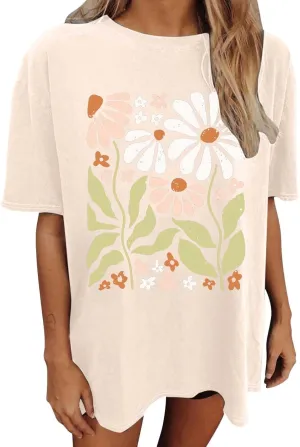 Shirts for Girls 12-14 Years Old Oversized Boho Wildflowers Tshirt Vintage Floral Graphic Tees Summer Flower Tops