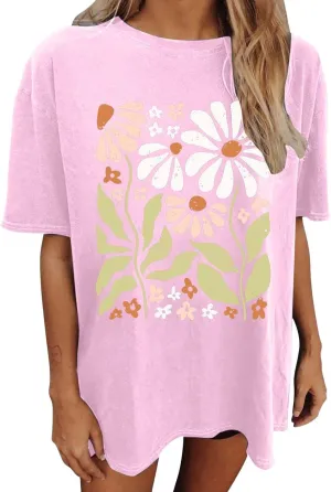 Shirts for Girls 12-14 Years Old Oversized Boho Wildflowers Tshirt Vintage Floral Graphic Tees Summer Flower Tops