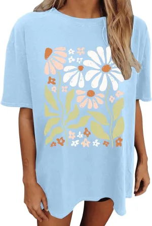 Shirts for Girls 12-14 Years Old Oversized Boho Wildflowers Tshirt Vintage Floral Graphic Tees Summer Flower Tops