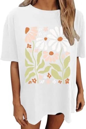 Shirts for Girls 12-14 Years Old Oversized Boho Wildflowers Tshirt Vintage Floral Graphic Tees Summer Flower Tops