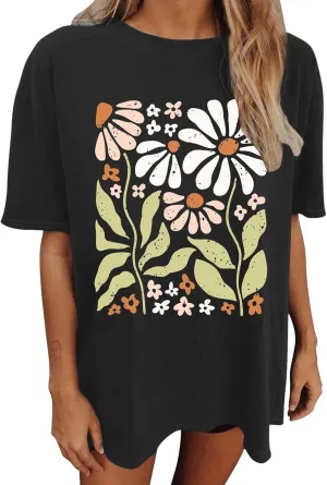 Shirts for Girls 12-14 Years Old Oversized Boho Wildflowers Tshirt Vintage Floral Graphic Tees Summer Flower Tops