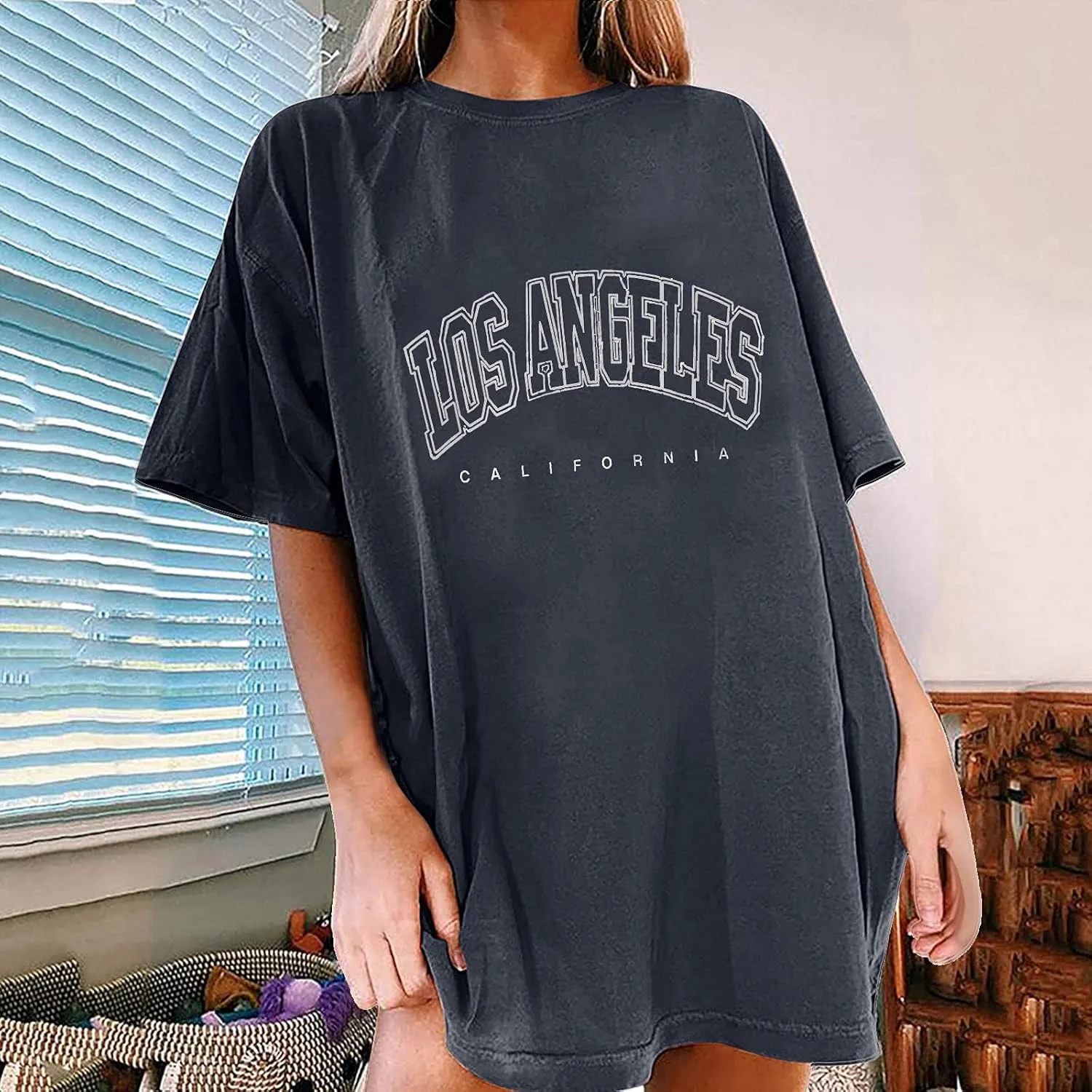 Shirts for Girls 12-14 Years Old Oversized Graphic Print Short Sleeve Tunic Tops Crew Neck Casual Drop Shoulder T Shirts