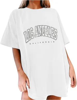 Shirts for Girls 12-14 Years Old Oversized Graphic Print Short Sleeve Tunic Tops Crew Neck Casual Drop Shoulder T Shirts
